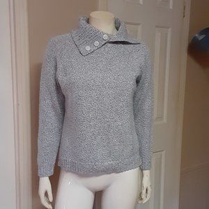Karen Scott ~ Heather Grey Cowl Neck Sweater W/ Buttons